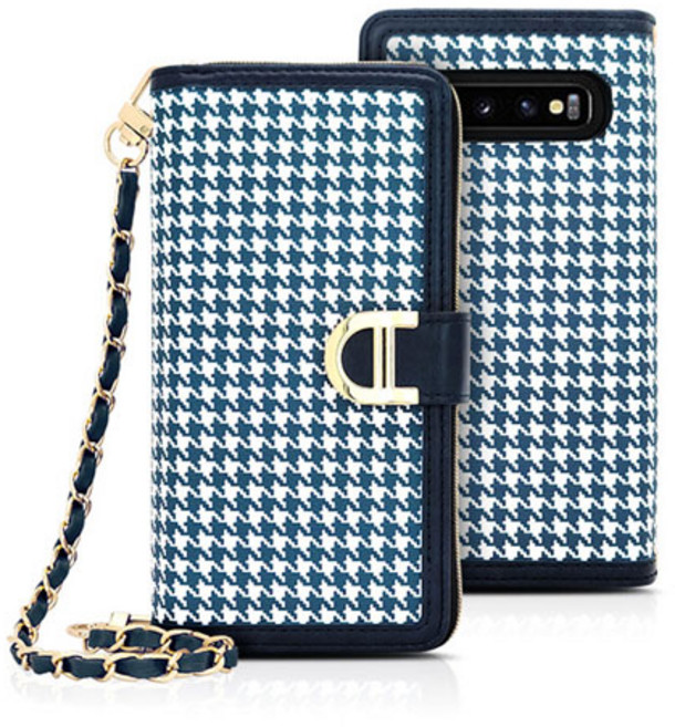 갤럭시 A25 5G A256 하운드 체크 지퍼 지갑형 다이어리 휴대폰 케이스 스트랩 포함