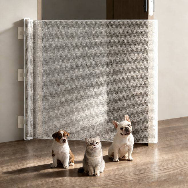 슬라이딩 메쉬 반려동물 안전문 바닥걸림방지 부착식 공간분리, 1개, 화이트