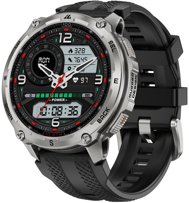 KOSPET 10ATM IP69K 방수 잠수형 군사 인증 이중 주파수 GPS 오프라인 지도 500mAh 160 가지 자유형 훈련 모드 스테인리스 스틸 탱크 T4 스마트워치, GPS + 블루투스, 3.63cm, silver