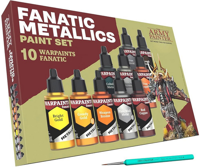 The Army Painter 워패인트 광신도 메탈릭 미니어처 페인트 세트 콤보 아크릴 10종 18ml 포함. 금 구리 금속 청동 은 디핏 브러시 1개