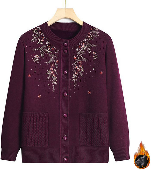 지고다그 여성 중년 추동 꽃 니트 스웨터 따뜻한 기모 코트 따뜻한 XFT0446