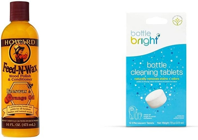 하워드 우드 폴리시 컨디셔너 오렌지 16온스 + 천연 세정 보틀 클리닝 타블렛 12정 번들