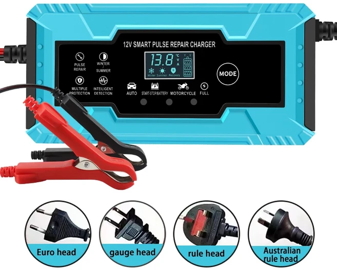 완전 자동 디지털 자동차 배터리 충전기 펄스 수리 AGM 젤 습식 납산 12V-24V 10A, [01] 12V 10A 24V EU plug, 1개