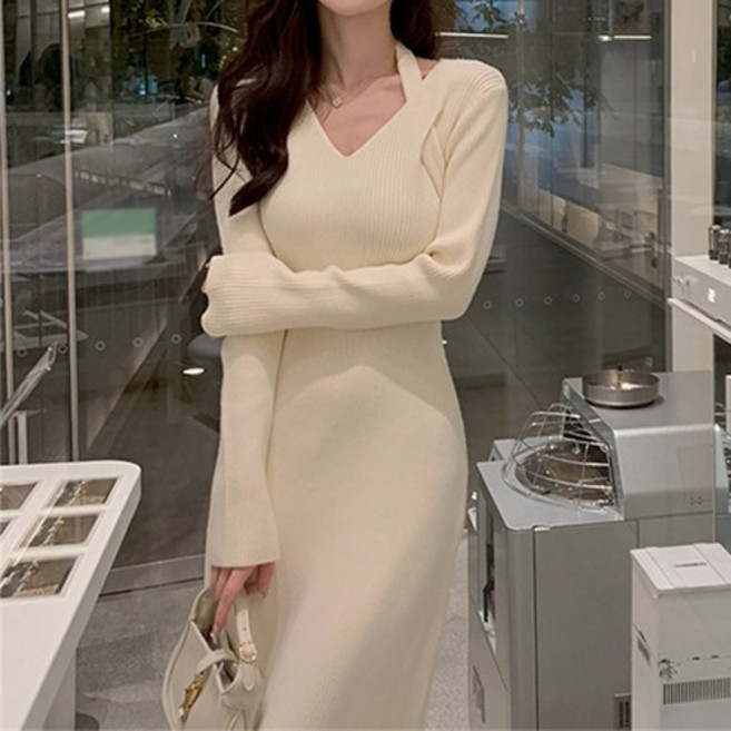 텐미닛스타일 설레임가득 심쿵여리룩 니트 롱 블레터 원피스 (2color)