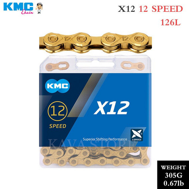 KMC 자전거 체인 Z6 X8 X9 X10 X11 X12 MTB 자전거 체인 Shimano SRAM 자전거 부품 용 6/7/8/9/10/11/12 속도 도로 자전거 크랭크, X12 골드, 1개