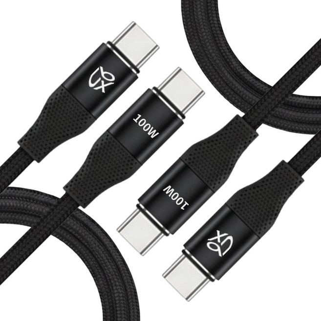 언박싱 C타입-C타입 브랙스 패브릭 E Marker 칩 100W PD PPS 초고속 충전 케이블, 블랙, 2개, 3m