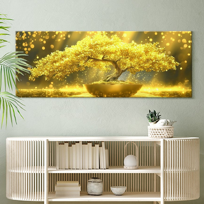 [인메이블] 돈들어오는 돈나무 그림 10억 금전수 와이드 추상화 거실 액자, 01.OGT-10억금전수, 캔버스+[골드]올림액자, 대형[160x60cm]