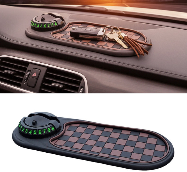 CIVILEE 3in1 차량용 핸드폰 거치대 차량 미끄럼방지 패드+주차번호판, 갈색, 1개