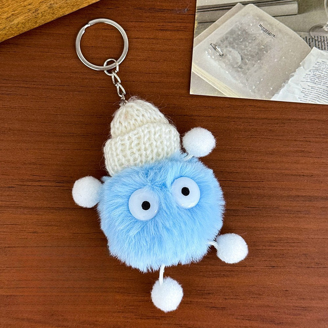 NEW-SALE 귀여운 큰 눈 석탄공 인형 키링 고퀄리티 가방 장식 액세서리 커플 키링 작은 선물, 블루