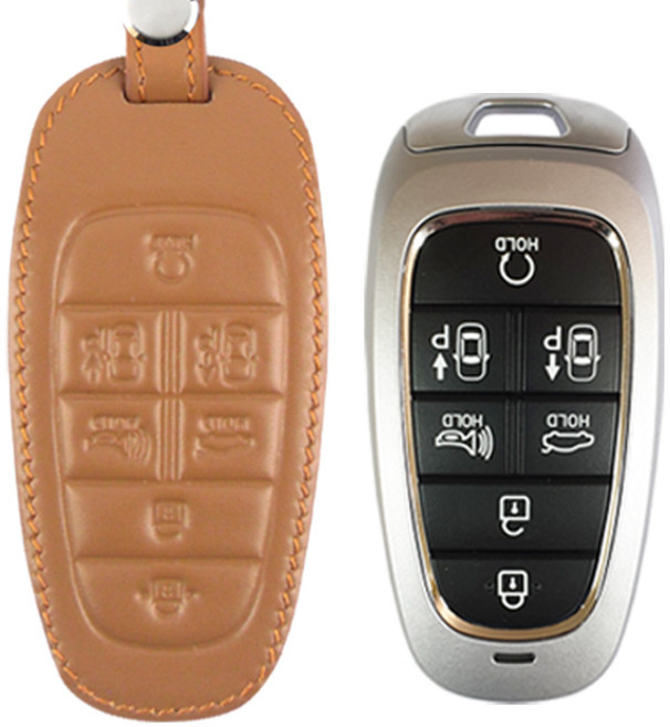 더조은셀러 팰리세이드 투싼 더 뉴 그랜저 2020그랜저 쏘나타DN8 넥쏘 키홀더 키케이스 스마트키 가죽 7버튼 Key-07, Key-07 브라운