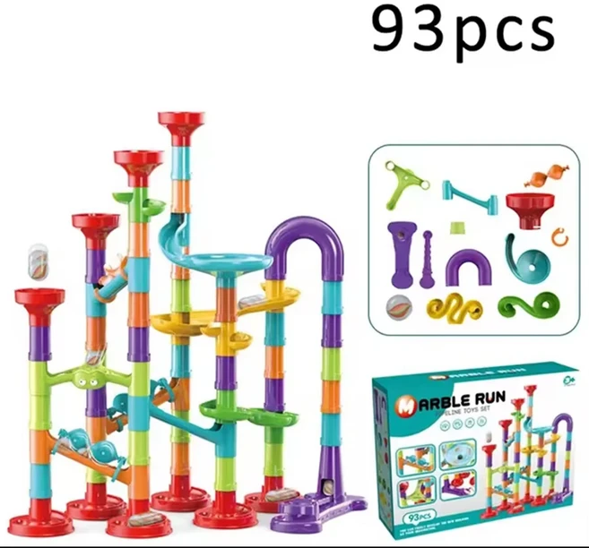 건설 대리석 경주 트랙 빌딩 DIY 블록 어린이 3D 미로 공 롤 장난감 크리스마스 선물 45/93/113/142pcs, 04 93pcs