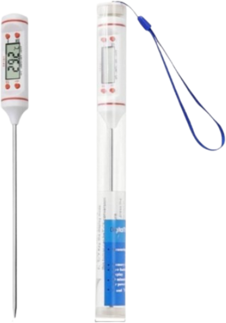 電子食品溫度計 油溫測量 304不鏽鋼溫度計 烘焙溫度計 蠟液測量 送電池, 1個, 白色 電子探針溫度計