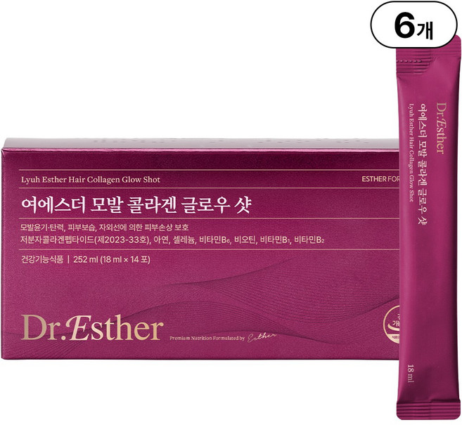 2위 - 본사직영 여에스더 모발 콜라겐 글로우 샷 I 모발 건강 기능성 저분자콜라겐펩타이드 I, 6개, 14회분