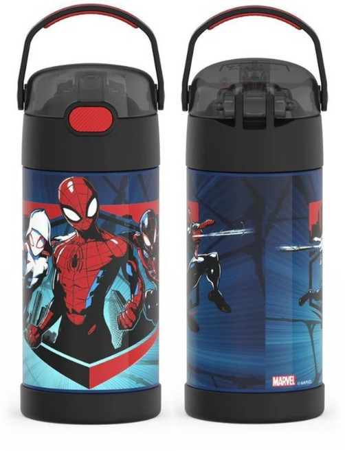 MARVEL 兒童保溫吸管水壺 輕巧便攜 安全材質 保溫保冷, 新款提把-蜘蛛人, 1個, 355ml