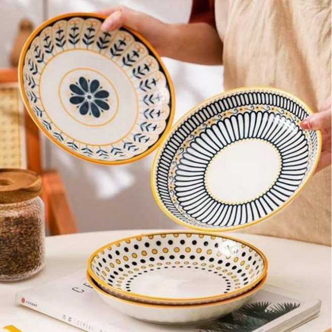 천하오 북유럽 도자기 식기 파스타볼 예쁜접시 세트2p/4p, 혼합색상, A+B+C+D*4P, 1세트
