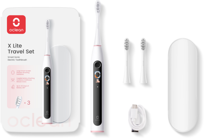 오클린 Oclean 음파 전동칫솔 X Lite 칫솔질 리포트 초미세칫솔모 스마트 스크린 분당72000회, 1개, 그레이, X lite set