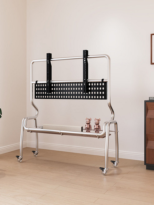 TV스탠드 바퀴 이동식 대형 43인치부터 85인치 호환 거실 침실 모던 우드 스타일 거치대, 1개, 스테인리스 90x35x120 크리스탈휠