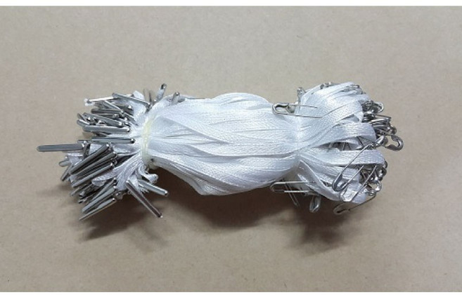 드림아이티 100개 리본 택고리 구리재질 실고리 택고리 행택고리 칼라별 택끈 행택고리 가격표 가격택 택핀, 흰색리본+실버팁+실버핀, 1개