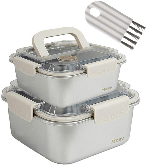 마시뷰 스텐304 사각 밀폐용기 전자렌지가능 반찬통 대용량 스테인리스 김치통 보관용기, 1세트, 1600ml1개+3000ml1개+뚜껑세턱솔1개