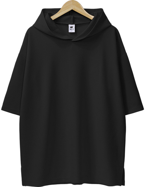 엠제이스타 남녀공용 링크프리 구김없는 엠보 반팔 후드 티셔츠 오버핏 옆트임 후드티