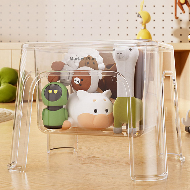 마켓플랜 아크릴 수납함 스툴 의자, 투명, 1개