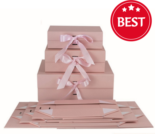 하와즈 고급 리본매듭 기프트 박스 선물 포장용 상자, 2개, 핑크25*22*9