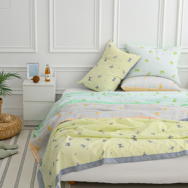 노스 폭염대비 냉감 쿨링 여름이불 시어서커 홑이불 에어컨이불, 홑이불_1장+차렵이불Q_1장, 리본오렌지