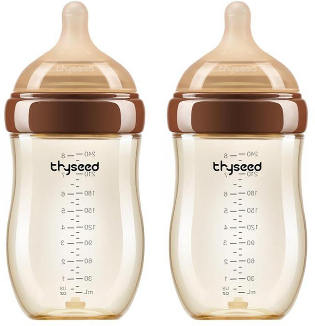 Thyseed PPSU 배앓이 방지 아기 젖병 모유 수유 아기를 위한 모유 같은 중간 유속 젖꼭지(2개월 이상) 141.7g(5온스)/160mL 1팩, PPSU(3개월 이상 (226.8g) 2팩)