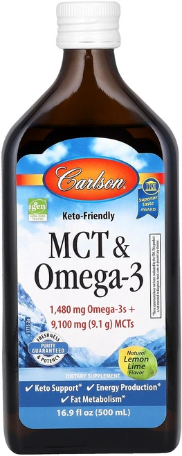 Carlson MCT & Omega-3 Keto Friendly Natural Lemon Lime 16.9 fl oz 500 ml, 499.792 ml, 500ml - 쿠팡