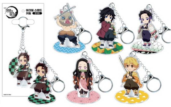 귀멸의 칼날 아크릴 스탠드 키링 6종세트 정품 한글판 탄지로/네즈코/젠이츠/이노스케/기유/시부노 귀멸의칼날 아크릴 피규어, 1개