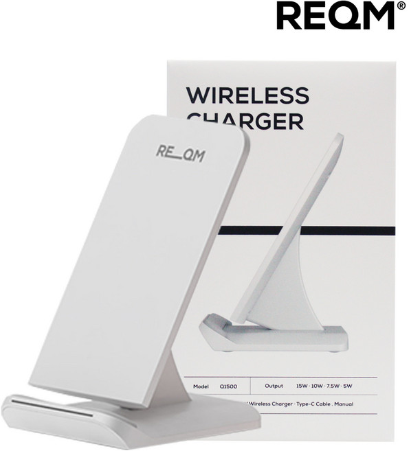 리큐엠 15W 스탠드형 고속 무선충전기, 1개, 화이트