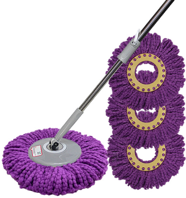 편리한 원형 대걸레 마포걸레 마대 바닥 밀대 극세사걸레, 1세트, 봉세트+보라걸레4장
