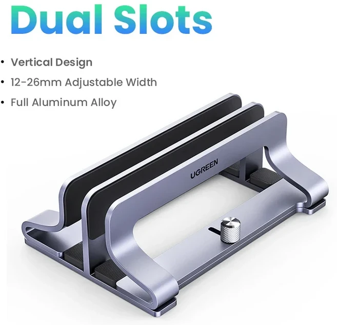 UGREEN 수직 알루미늄 휴대용 노트북 스탠드 지지대 맥북 에어 프로 태블릿 폰, 01 Metal Dual Slots