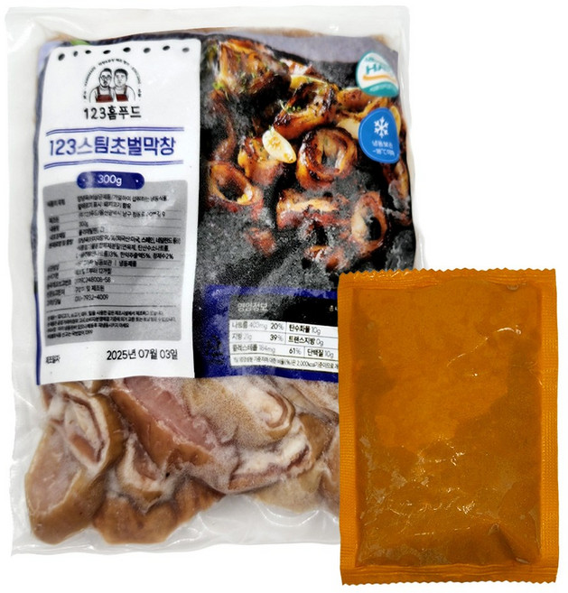 [123홈푸드] 돼지 숙성 스팀초벌막창 캠핑 야식 300g+막창소스 50g, 4개, 300g