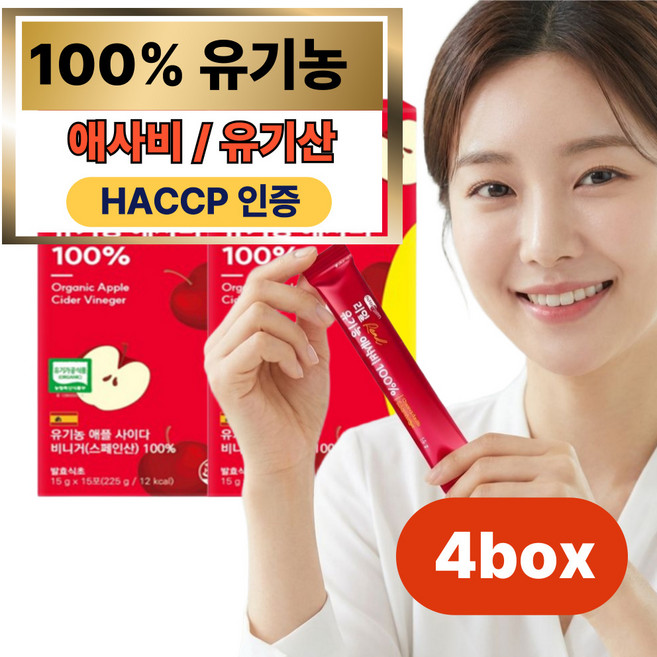 에버오 유기농 천연 발효 식초 당분해 효소 애플사이다비니거 사과초모식초 애사비 스틱 플러스, 4박스, 225g