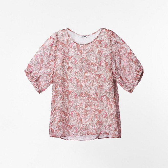 【岱妮蠶絲】純蠶絲柔美喬其紗女燈籠袖喬其紗上衣-WWL31402HB(華麗佩斯利-紅)