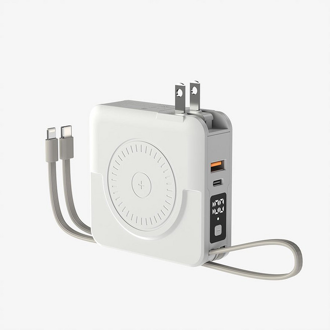 MOZTECH 行動電源 多功能五合一 無線充電, 冰河白, 萬能充PRO 二代