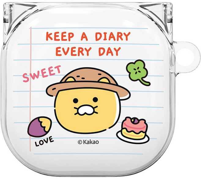 카카오프렌즈 춘식이 다이어리 블루투스 이어폰 투명 슬림 케이스 키링 세트, 간식