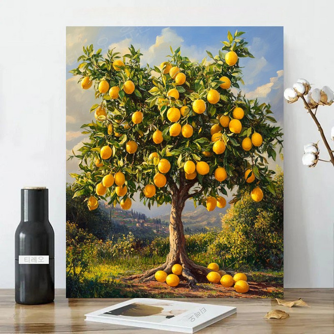 보석십자수 캔버스형 원형비즈십자수 DIY키트 40x50cm 3D 대형 선물용 재물 객실 풍수 인테리어, 1세트, 08 레몬나무