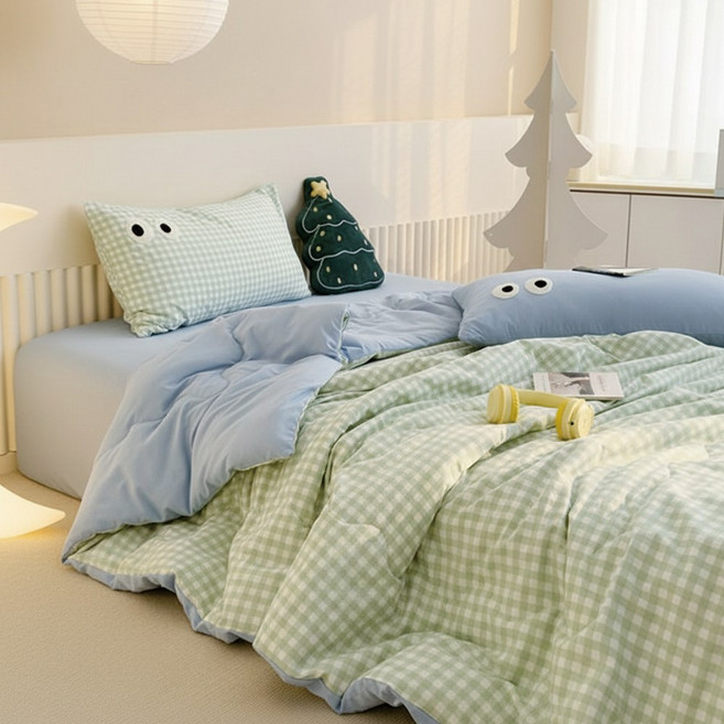 포근달 체크 이불 고밀도 먼지없는 차렵이불 워싱면 극세사 사계절 이불