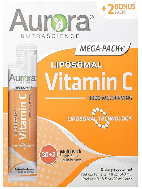 오로라 비타민C 메가팩 3000mg 32팩 각 20ml(0.68fl oz), 32회분, 1개