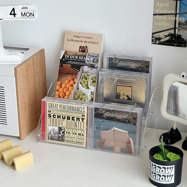 이이공브이샵 포스트 투명 계단 진열대 CD수납 화장품 피규어 정리대, 1개, 4단