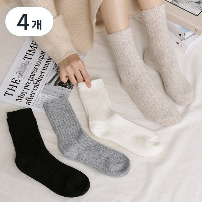 허블리 여성 도톰 따뜻한 양모 겨울 양말 4종세트