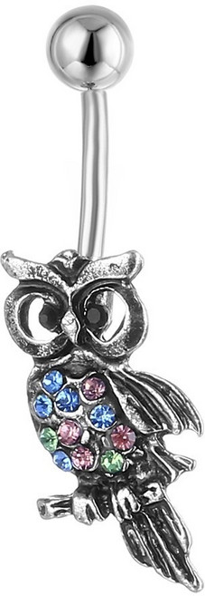 U1 貓頭鷹造型肚臍環 鈦鋼滿鑽設計, 1個