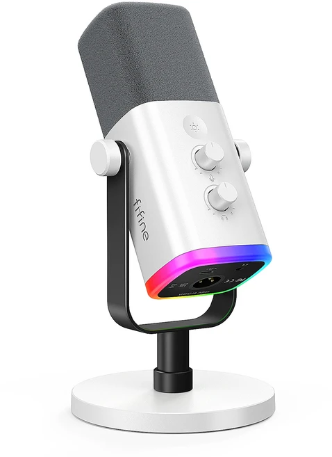 FIFINE USB XLR 다이나믹 마이크 RGB 컨트롤 헤드폰 잭 음소거 PC 게임 유튜브 라이브 스트리밍 AmpliGame-, 01 빠른, 02 WHITE