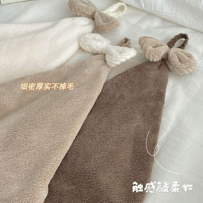 擦手巾掛式吸水不掉毛小方巾廚房家用手帕速幹搽手巾兒童毛巾抹布 副廠商品, 1個, 咖色+米白+駝色 三條裝, 3條