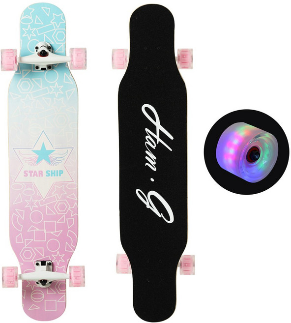 스타쉽 초보자 입문용 댄싱 롱보드 42인치 스케이트보드 LED 발광휠 가방, 스텔라, 1개