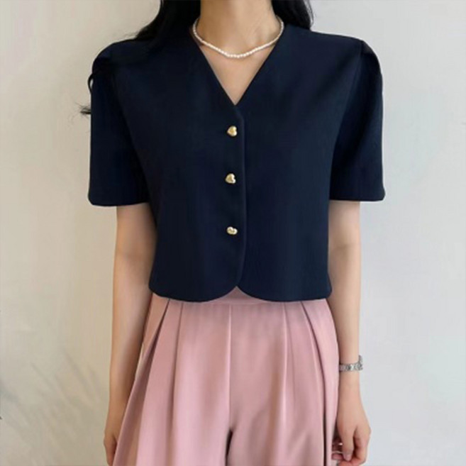 블랑루즈 란 퍼프 크롭 반팔 가디건 자켓