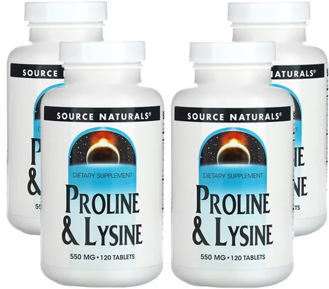 소스네츄럴스 L-프롤린 & L-라이신 550mg 120정, 4개 - 쿠팡