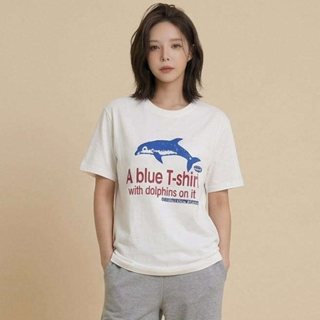 오브나인 돌고래 그래픽 레터링 루즈핏 프린팅 티셔츠 (2color)+델로나